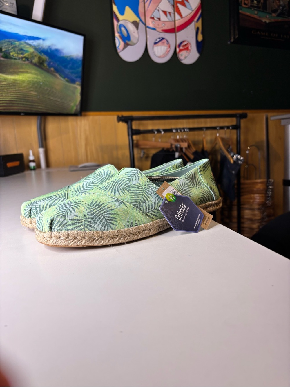 TOMS Women’s Alpargata Rope Loafer Green Blue Tropical Summer Slip Ons Sz12